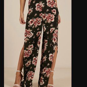 Showpo Floral Wide Leg Slit pants, size US 4 - brand new, never been worn
